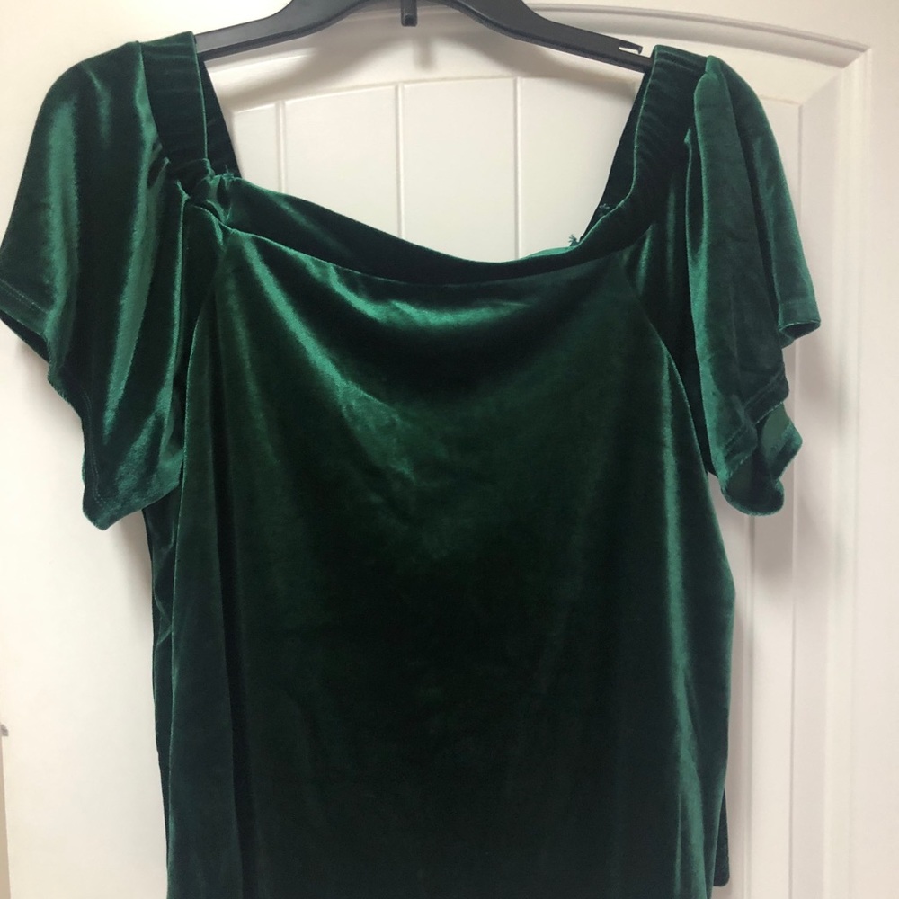 Green Velvet Off the Shoulder Top